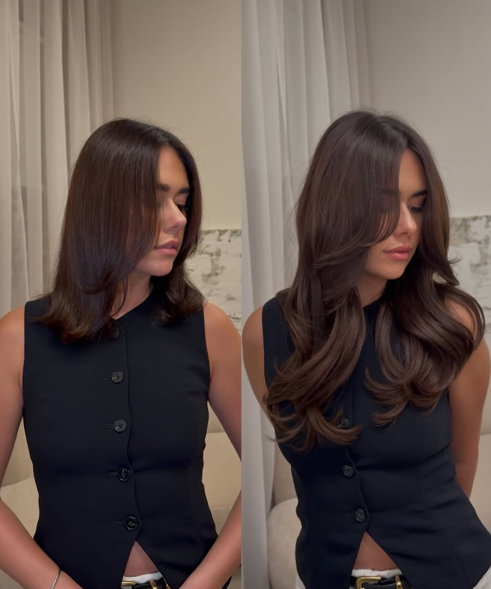 Before and after brunette volume